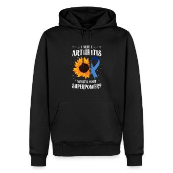 Je lutte contre l’arthrite, qui est son superpouvoir - Sweat à capuche Premium bio Homme - noir - Devant - Nico (187cm)