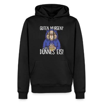Guten Morgen? Ganz dünnes Eis! Katze mit Kaffee - Männer Premium Bio Hoodie - Schwarz - Vorne - Nico (187cm)