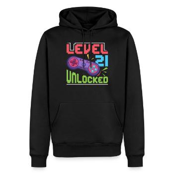 Niveau 21 déverrouillé - Sweat à capuche Premium bio Homme - noir - Devant - Nico (187cm)
