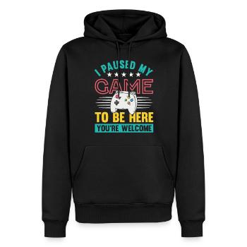 J’ai mis mon jeu en pause pour être ici, vous êtes les bienvenus - Sweat à capuche Premium bio Homme - noir - Devant - Nico (187cm)