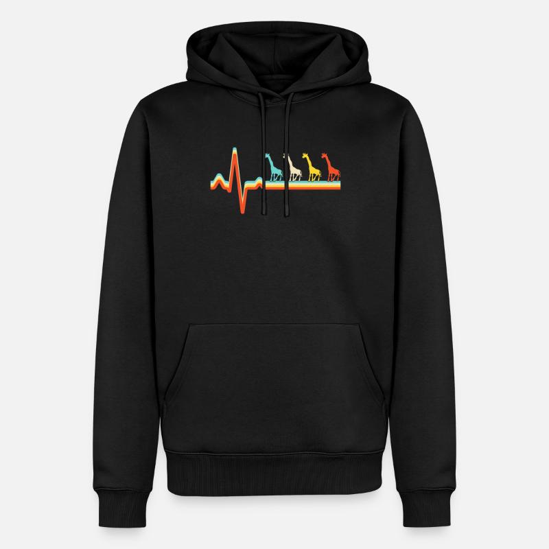 Giraffe Retro Herzschlag - Männer Premium Bio Hoodie - Schwarz