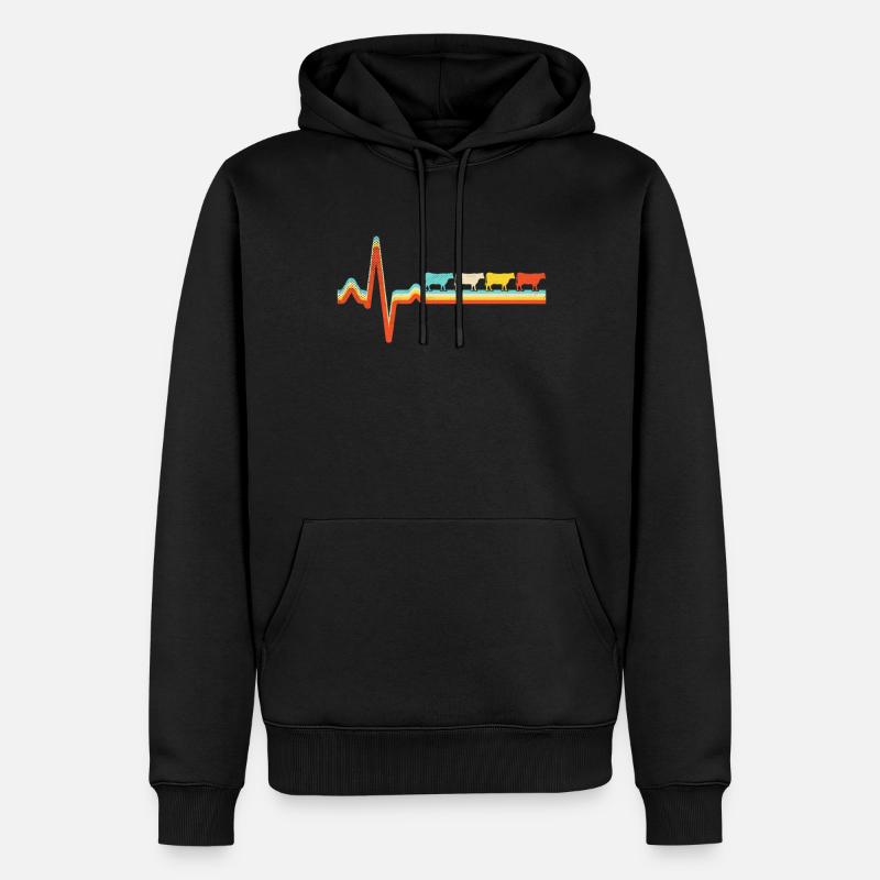 Stier Retro Herzschlag - Männer Premium Bio Hoodie - Schwarz