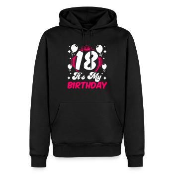 18 C’est mon anniversaire Fille Anniversaire Dix-huit ans - Sweat à capuche Premium bio Homme - noir - Devant - Nico (187cm)