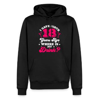 J’ai accouché il y a 18 ans où est ma boisson - Sweat à capuche Premium bio Homme - noir - Devant - Nico (187cm)