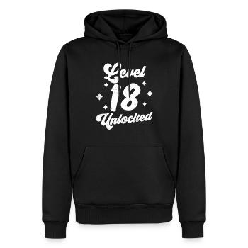 Niveau 18 Débloqué Célébration du dix-huitième anniversaire - Sweat à capuche Premium bio Homme - noir - Devant - Nico (187cm)