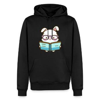 Bücherwurm-Hase - Männer Premium Bio Hoodie - Schwarz - Vorne - Nico (187cm)