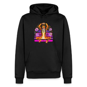 Yoga Tiger liebt Blumen - Männer Premium Bio Hoodie - Schwarz - Vorne - Nico (187cm)