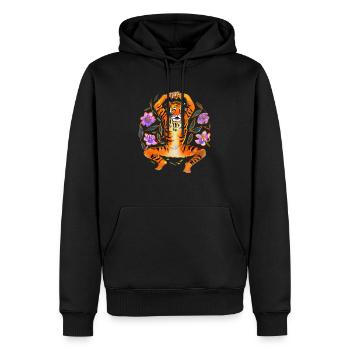 Yoga Tiger liebt Blumen - Männer Premium Bio Hoodie - Schwarz - Vorne - Nico (187cm)