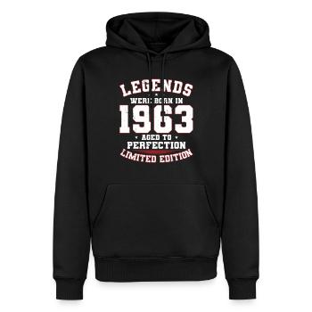 60e anniversaire né en 1963 né en 1963 - Sweat à capuche Premium bio Homme - noir - Devant - Nico (187cm)