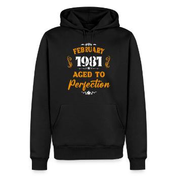 Février 1981 Cadeau d’anniversaire vintage - Sweat à capuche Premium bio Homme - noir - Devant - Nico (187cm)