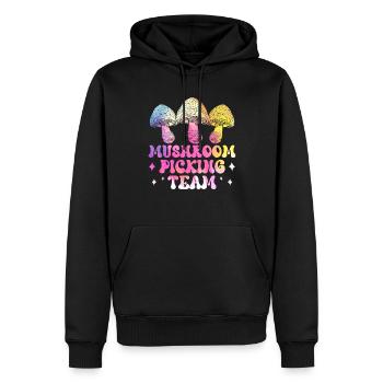 Équipe de cueilleurs de champignons Cueilleurs de champignons Cueillette de champignons - Sweat à capuche Premium bio Homme - noir - Devant - Nico (187cm)