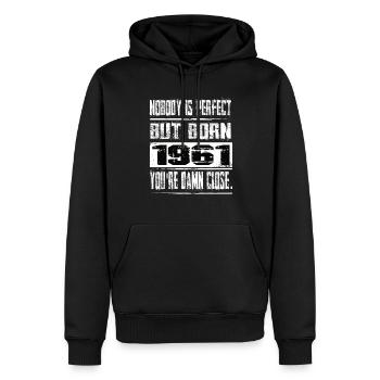 No one is perfect but born 1961 birthday - Men’s Premium Organic Hoodie - black - Front - Nico (187cm)