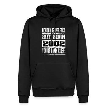 No one is perfect but born 2002 birthday - Men’s Premium Organic Hoodie - black - Front - Nico (187cm)