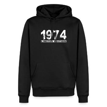 Édition limitée 1974 - Sweat à capuche Premium bio Homme - noir - Devant - Nico (187cm)