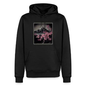 Temple japonais vintage des fleurs de cerisier Sakura - Sweat à capuche Premium bio Homme - noir - Devant - Nico (187cm)