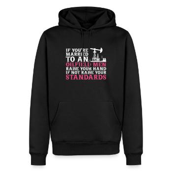 Champ pétrolifère - Sweat à capuche Premium bio Homme - noir - Devant - Nico (187cm)