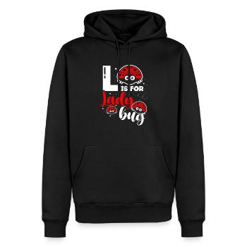 L peut faire référence à: - Sweat à capuche Premium bio Homme - noir - Devant - Nico (187cm)