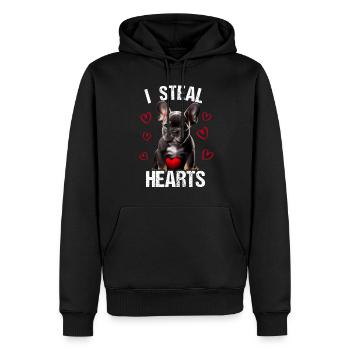Je vole des cœurs chien Frenchie français bulldog - Sweat à capuche Premium bio Homme - noir - Devant - Nico (187cm)