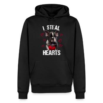 Je vole des cœurs chien Frenchie français bulldog - Sweat à capuche Premium bio Homme - noir - Devant - Nico (187cm)