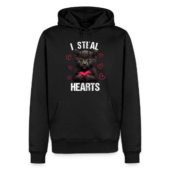 Je vole des cœurs chat - Sweat à capuche Premium bio Homme - noir - Devant - Nico (187cm)