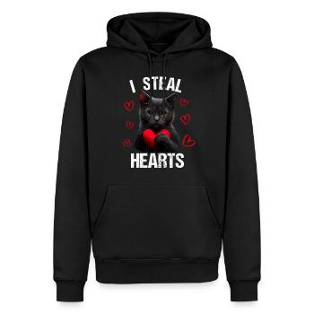 Je vole des cœurs chat - Sweat à capuche Premium bio Homme - noir - Devant - Nico (187cm)