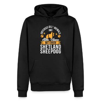 Mann mit Shetland Sheepdog britischer Sheepdog - Männer Premium Bio Hoodie - Schwarz - Vorne - Nico (187cm)
