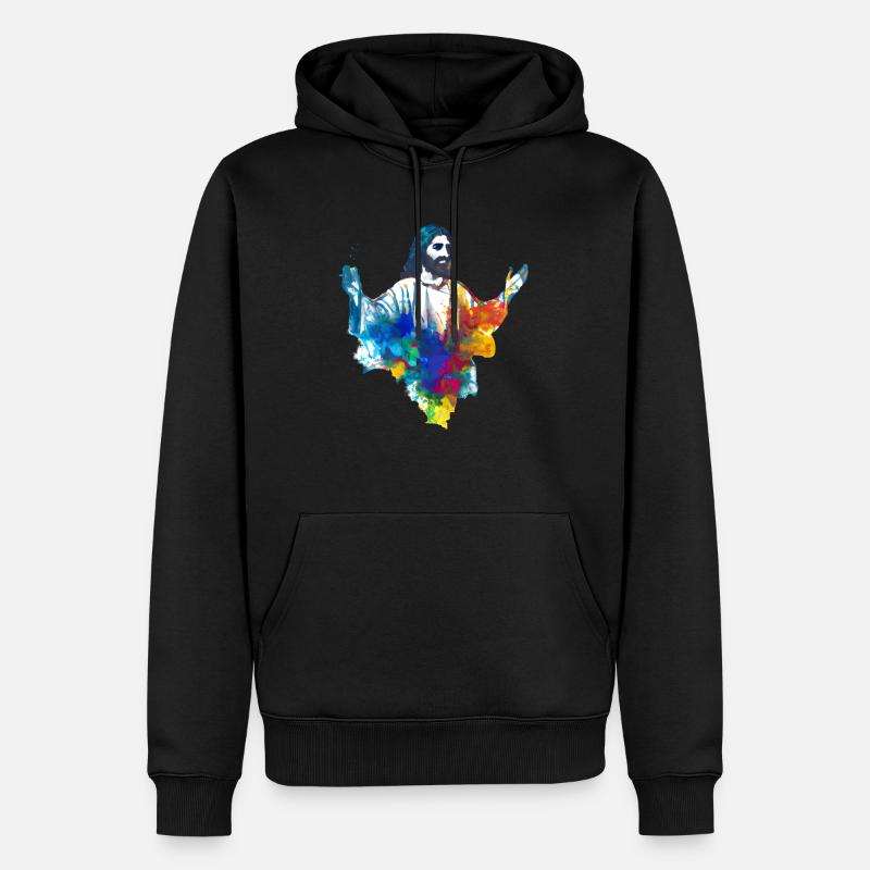 Farbenfroher Jesus - Männer Premium Bio Hoodie - Schwarz