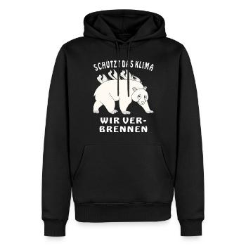 EISBÄR SCHÜTZT DAS KLIMA WIR VERBRENNEN - Männer Premium Bio Hoodie - Schwarz - Vorne - Nico (187cm)