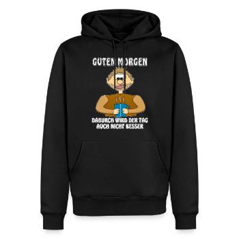 MENSCH COMIC GUTEN MORGEN - Männer Premium Bio Hoodie - Schwarz - Vorne - Nico (187cm)