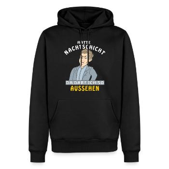 MANN HATTE NACHTSCHICHT - Männer Premium Bio Hoodie - Schwarz - Vorne - Nico (187cm)