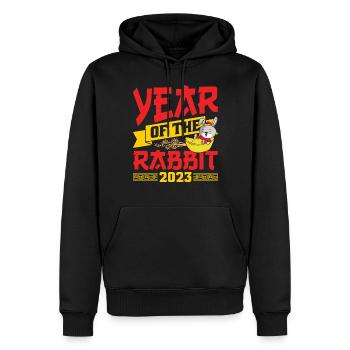 Année du Lapin 2023 - Sweat à capuche Premium bio Homme - noir - Devant - Nico (187cm)
