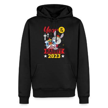 Année du Lapin 2023 - Sweat à capuche Premium bio Homme - noir - Devant - Nico (187cm)