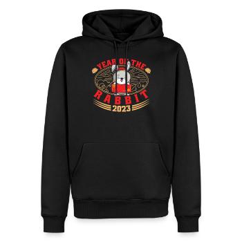 Année du Lapin 2023 - Sweat à capuche Premium bio Homme - noir - Devant - Nico (187cm)