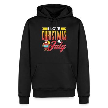 J’aime Noël en juillet Noël en juillet - Sweat à capuche Premium bio Homme - noir - Devant - Nico (187cm)
