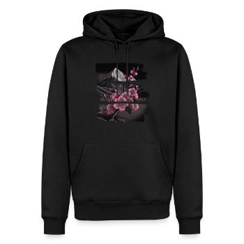 Temple japonais vintage des fleurs de cerisier Sakura - Sweat à capuche Premium bio Homme - noir - Devant - Nico (187cm)