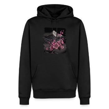 Temple japonais vintage des fleurs de cerisier Sakura - Sweat à capuche Premium bio Homme - noir - Devant - Nico (187cm)