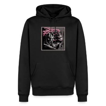 Temple japonais vintage des fleurs de cerisier Sakura - Sweat à capuche Premium bio Homme - noir - Devant - Nico (187cm)