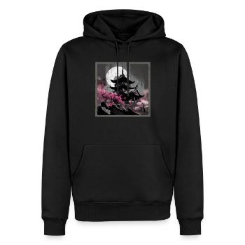 Temple japonais vintage des fleurs de cerisier Sakura - Sweat à capuche Premium bio Homme - noir - Devant - Nico (187cm)