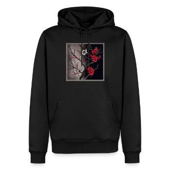 Temple japonais vintage des fleurs de cerisier Sakura - Sweat à capuche Premium bio Homme - noir - Devant - Nico (187cm)