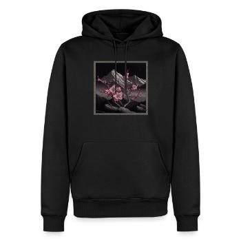 Temple japonais vintage des fleurs de cerisier Sakura - Sweat à capuche Premium bio Homme - noir - Devant - Nico (187cm)