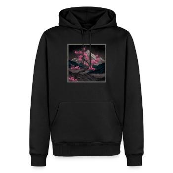 Temple japonais vintage des fleurs de cerisier Sakura - Sweat à capuche Premium bio Homme - noir - Devant - Nico (187cm)