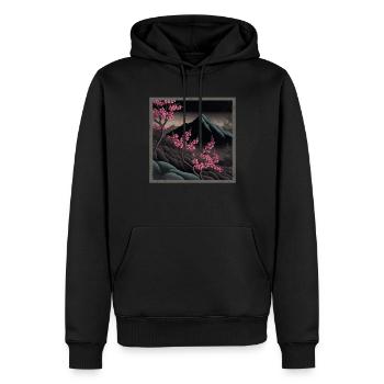 Temple japonais vintage des fleurs de cerisier Sakura - Sweat à capuche Premium bio Homme - noir - Devant - Nico (187cm)