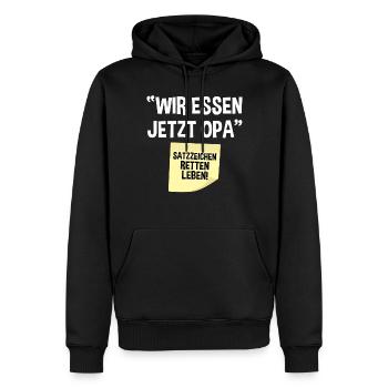 Wir essen jetzt Opa - Männer Premium Bio Hoodie - Schwarz - Vorne - Nico (187cm)