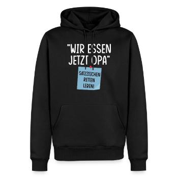 Wir essen jetzt Opa - Männer Premium Bio Hoodie - Schwarz - Vorne - Nico (187cm)