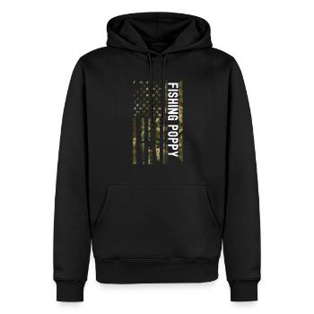 Pêche coquelicot Pêcheur pavillon américain Poppi - Sweat à capuche Premium bio Homme - noir - Devant - Nico (187cm)