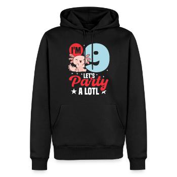 J’ai 9 ans, célébrons beaucoup - Sweat à capuche Premium bio Homme - noir - Devant - Nico (187cm)