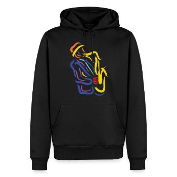 Saxophoniste abstrait Musicien de jazz - Pour saxophones - Sweat à capuche Premium bio Homme - noir - Devant - Nico (187cm)