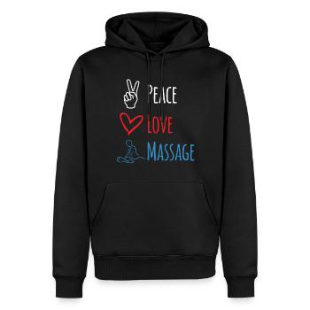 Peace Love Massage pour massothérapeute - Sweat à capuche Premium bio Homme - noir - Devant - Nico (187cm)
