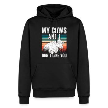 Mes vaches et je ne t’aime pas Vache Vache laitière - Sweat à capuche Premium bio Homme - noir - Devant - Nico (187cm)