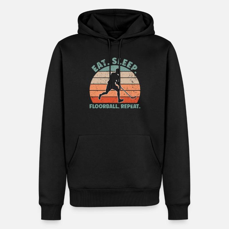Eat Sleep Floorball Repeat - Männer Premium Bio Hoodie - Schwarz